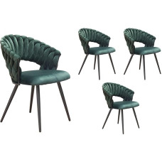 LC Home Nancy söögitoatool Woven Look Velvet aktsenttool Landscape Armrest Chair Weavy Lounge Chair Disainer tool (roheline, komplekt 4)