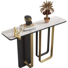 JCWGLY Konsolentisch Moderner Konsolentisch In Steinoptik, Flurtisch Mit Metall- Und Massivholzsockel Für Den Eingangsbereich, Einfache Montage(140cm/55.1in)