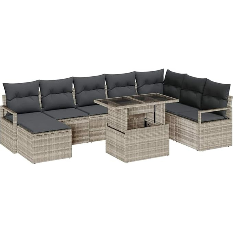 9-teiliges Garten-Sofa-Set mit Kissen Hellgrau Poly Rattan Gartenlounge Model3348878