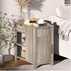 HSSZXFR Laadimisjaamaga küljelaud, 24-tolline öökapp koos laadimisjaamaga, Vintage küljelaud koos hoiuruumiga, puidust diivan, küljelaud ja pistikupesad, öökapp elutuppa, kontorisse