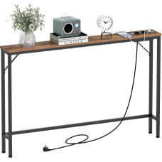 VEDECASA 5,9-tolline õhuke konsoollaud koos laadimisjaamaga, tööstuslik disain, küljelaud, kaasaegne diivanilaud tugeva terasraamiga elutuppa, koridori, kontorisse (Vintage Brown, 120 D x 15 W x 80