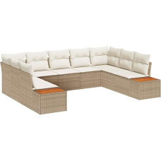 Rantry 9-teiliges Garten-Sofa-Set mit Kissen Beige Poly-Rattan Akazie Gartenlounge Model3348167