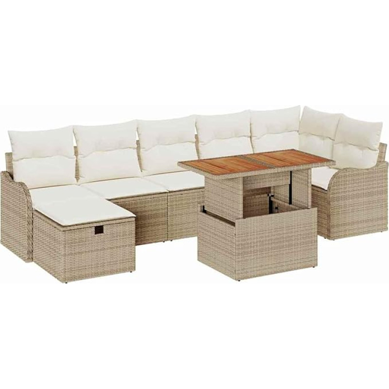 Model3359949 8-osaline aia diivan komplekt koos pehmendusega Beige Poly Rattan 2-kohaline aia diivan koos pehmendusega Beige Poly Rattan Garden Lounge