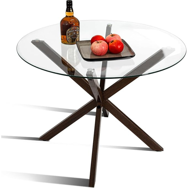 CangLong 90,2 cm großer runder Esstisch aus Glas für 2-4 Personen, moderner Couchtisch aus klarem gehärtetem Glas mit stabilen Metallbeinen für Zuhause, Konferenzen, Büro und Restaurant, Weiß