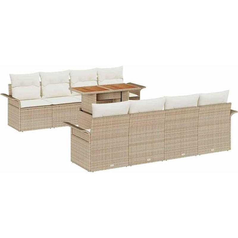 9-teiliges Garten Sofa Set mit Kissen Beige Poly Rattan Akazie Gartenlounge Model3349308