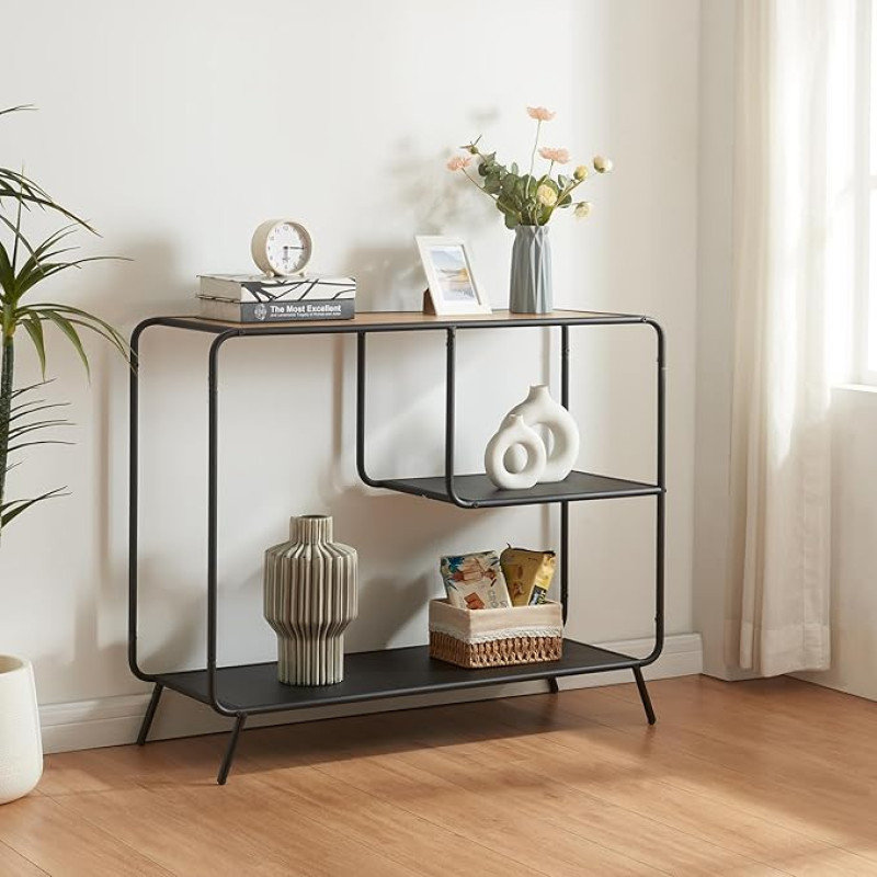 [en.casa] Krødsherad konsoollaud 3 riiuliga koridorilaud Seisev riiulite hoiulaud kitsas üksiklaud 83 x 102 x 36 cm must/tammepuust