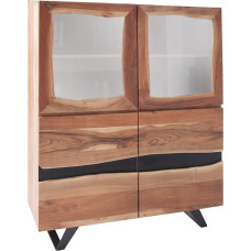 invicta INTERIOR Amazonas Solid Highboard akaatsiapuu serva metallist must 140 cm täispuidust kapp vitriinkapp küljeplaat