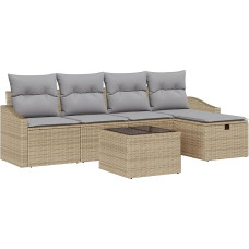 Rantry 6-teiliges Garten Sofa Set mit Kissen Beige Poly Rattan Gartenlounge Model3359269