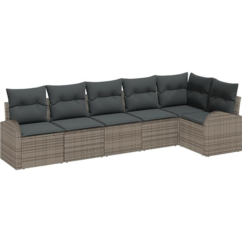 6-teiliges Garten-Sofa-Set mit Kissen Grau Poly-Rattan Gartenlounge Model3346059