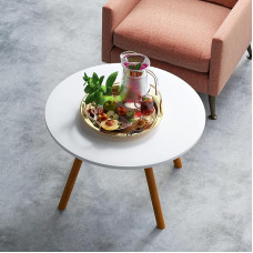 Rutaqian ümmargune söögilaud, köögilaud täispuidust jalaga, Põhjamaade stiilis söögilaud, 60 cm, ümmargune kuju, kohvilaud, kodumööbel restoranidesse, pubidesse, korteritesse (valge) RTW887