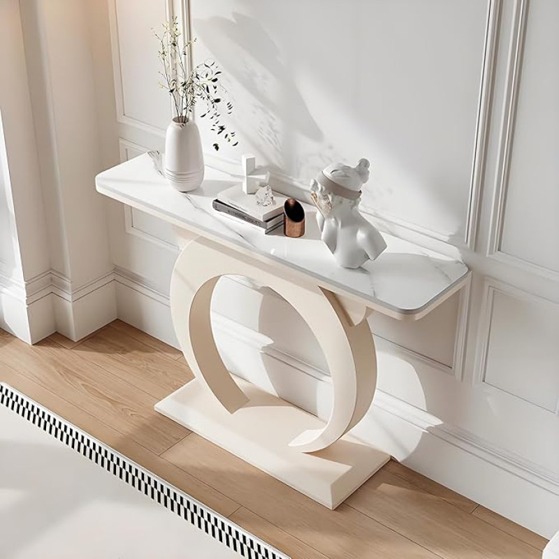 Schmaler Konsolentisch für den Eingangsbereich - Stilvoller 139,7 cm Langer Eingangstisch mit Metallfuß, perfekt für Wohnzimmer oder Flur, weißes Finish, platzsparendes Design