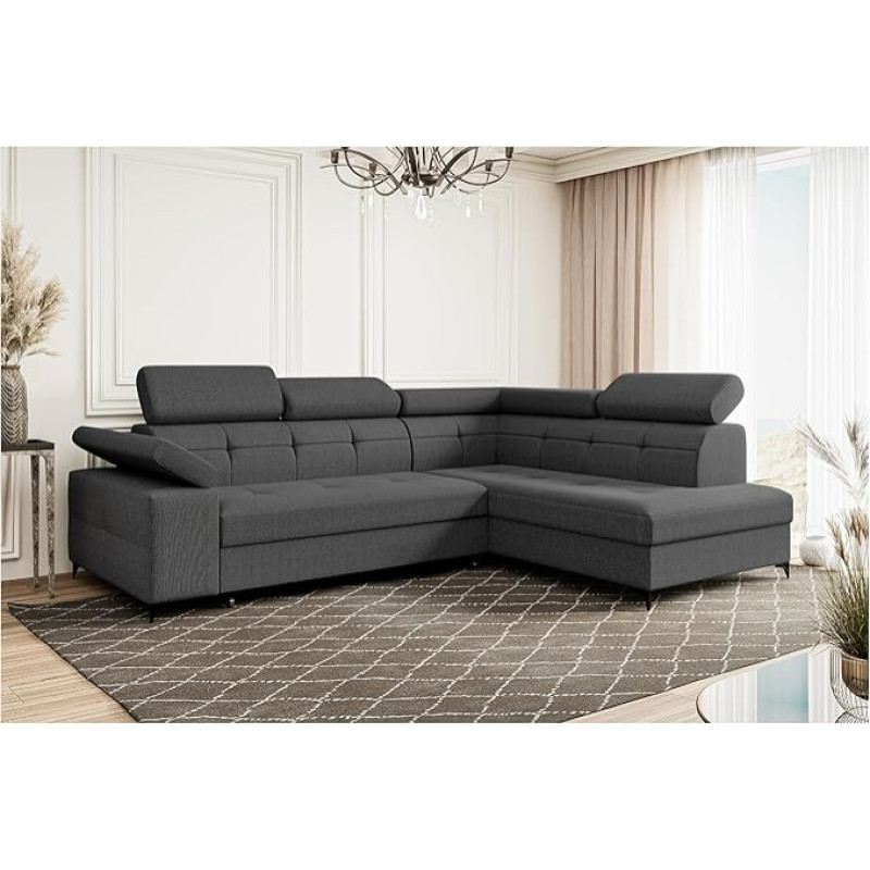 MEBLINI Bergamo diivanvoodi voodikastiga - nurgadiivan magamisfunktsiooniga - puhkefunktsiooniga diivan - L-kujuline diivan - nurgadiivan - elamismaastik - 274 x 203 x 83 cm paremal - hall sametist