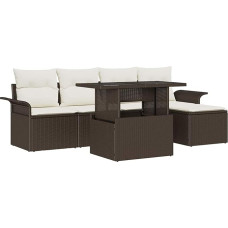 6-teiliges Garten Sofa Set mit Kissen Braun Poly Rattan Gartenlounge Model3348264