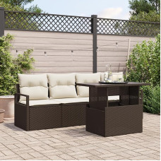Rantry 5-teiliges Garten Sofa Set mit Kissen Braun Poly Rattan Gartenlounge Model3357461