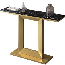 lyxamjrzyp Marmorkonsool für Diele, Schmaler Flurtisch mit Metallrahmen, Langer Konsolentisch für Wohnzimmer, Flur oder Schlafzimmer(Black,39.3in/100cm)