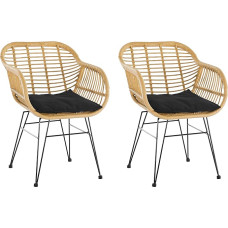 SalesFever Ulani söögitoa toolid, 2 tooli, rotangist välimus, naturaalsed värvid, punutud tool käetugedega, metallist raam, must, sobib õues kasutamiseks