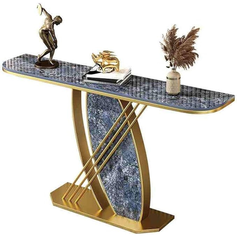 Eingangstisch mit Metallfuß, Konsolentisch für Foyer, schmaler hinter Sofatisch mit Marmorplatte für Wohnzimmer und Flur