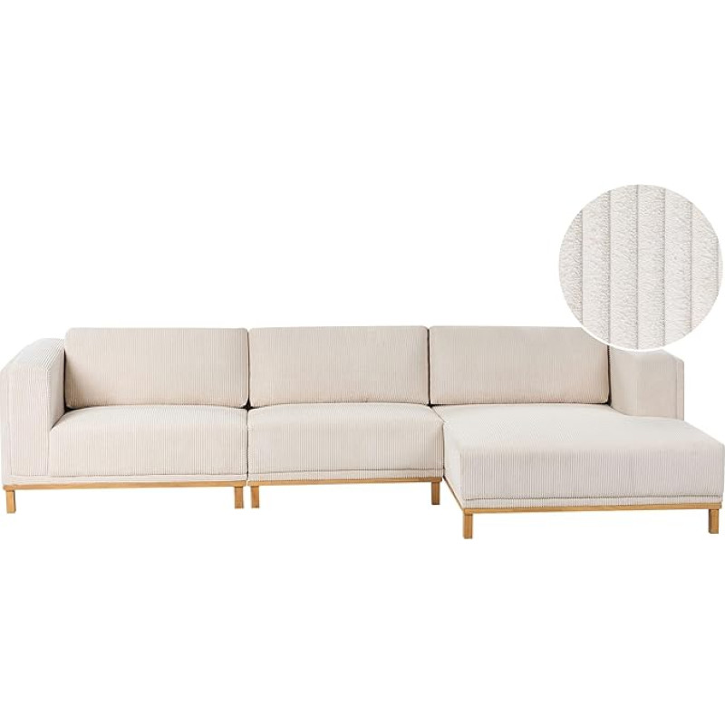 Nurgadiivan Corduroy Light Beige vasakpoolne 5-kohaline eukalüptist puidust jalgadega Veng