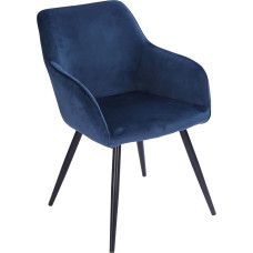 Happy Garden Vintage söögitool Gisele sinisest sametist Retro köögitool polsterdatud tool käetugedega mustad metalljalad