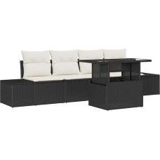 Rantry 5-teiliges Garten-Sofa-Set mit Kissen Schwarz Poly-Rattan Gartenlounge Model3349083