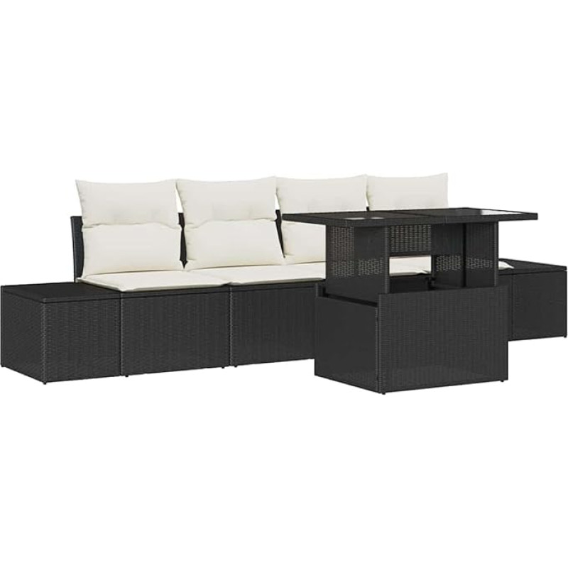 Rantry 5-teiliges Garten-Sofa-Set mit Kissen Schwarz Poly-Rattan Gartenlounge Model3349083