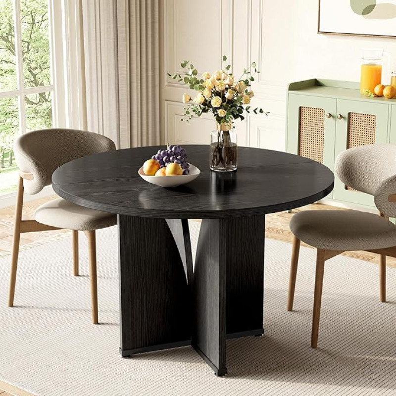 LITTLE TREE 39-tolline söögilaud 4-kohaline rustikaalne köögilaud Ümmargune söögilaud X-kujulise tugeva alusega talumajapidamise söögilaud söögituppa elutuppa Must