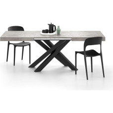 MOBILI FIVER, Emma 140 cm pikendatav laud, hall betoon, mustad X-jalad, laminaat, raud, valmistatud Itaalias.