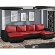 Easy4You Brooklyn Punase ja musta kunstnahast nurgadiivan U-kujuline 315 cm magamisfunktsiooniga ja panipaigaga - diivanvoodi voodikastiga - kaasaegne elutoa mööbel - kangas: Lux14/Soft11