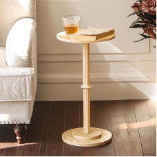 MaxSmeo joogilaud, väike küljelaud väikestesse ruumidesse, kaasaegne ümmargune küljelaud soonikuga puidust jalaga, naturaalne