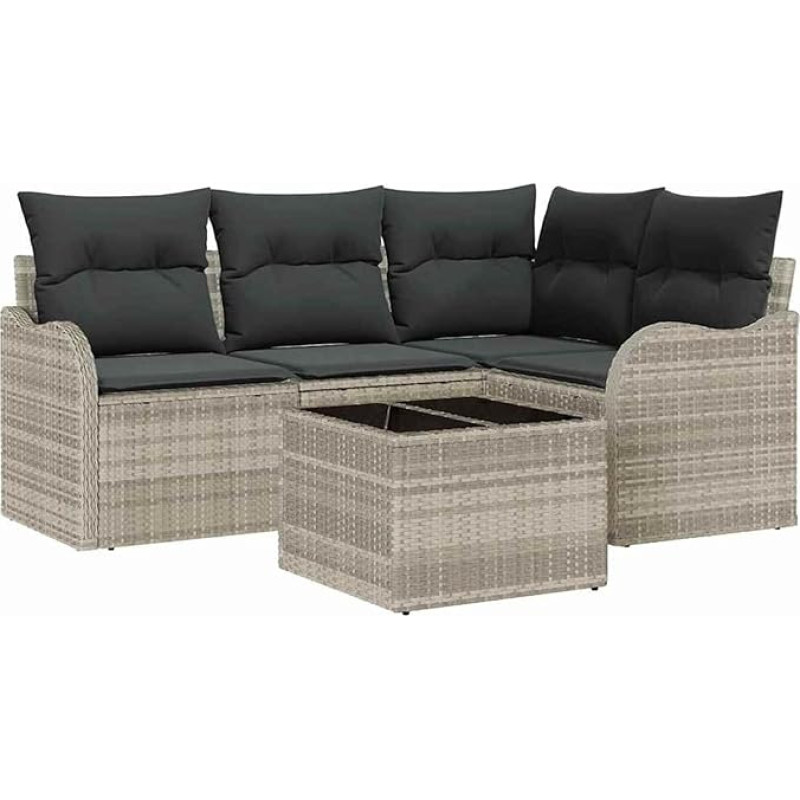 5-teiliges Garten-Sofa-Set mit Kissen Graues Poly-Rattan, 2-Sitzer Garten-Sofa mit Kissen Hellgraues Poly-Rattan Gartenlounge Model3345692