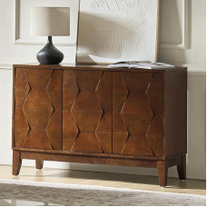 HULALA HOME Moderner Küchen-Buffetschrank, Aufbewahrungs-Sideboard mit 3D-geometrischem Design, freistehender Bodenschrank mit 3 Türen und 2 verstellbaren Innenregalen für Wohnzimmer, Esszimmer, Flur,