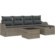 Rantry 6-teiliges Garten Sofa Set mit Kissen Grau Poly Rattan, 2-Sitzer Garten Sofa mit Kissen Grau Poly Rattan Gartenlounge Model3358968