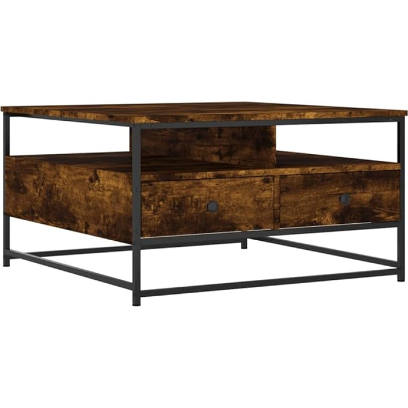 vidaXL kohvilaud, küljelaud, millel on palju hoiuruumi, elutoa laud, metallist raamiga diivanilaud, kohvilaud, teelaud, suitsutatud tammepuust materjalist