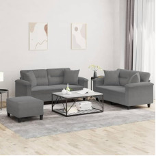 Dunkelgraue Sofagarnitur aus Mikrofasergewebe mit 2 Zweisitzer Sofas Fußhocker und 8 Kissen Robustes Gestell Bequem für Wohnzimmer Lounge või Jugendzimmer