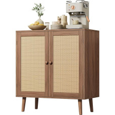 Huuger Buffet kabinet hoiuruumiga hoiukapp sünteetilisest rotangist dekoratiivsete ustega, aktsentkapp täispuidust jalgadega, küljepaneel kapp esikusse, sissepääsu, elutuppa, pähkelpuu, pähkelpuu