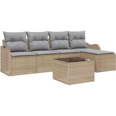 Rantry 6-teiliges Garten Sofa Set mit Kissen schwarzes Poly Rattan, 2-Sitzer Garten Sofa mit Stauraum & Kissen beiges Poly Rattan Gartenlounge Model3354339