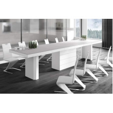 Disainer söögilaud HE-777 Helehall (beež toon) Matt / valge kõrgläikega kombinatsioon XXL pikendatav 140 kuni 332 cm.