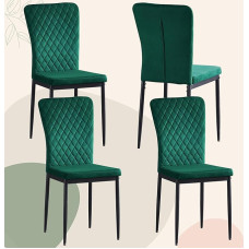 4 toolist koosnev komplekt elutoa toolid, söögitoa toolid sametist, kõrge seljatoega, metallraamiga ja kaasaegse ruudustiku disainiga elutuppa, söögituppa ja klassiruumi, roheline