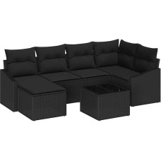 7-teiliges Garten Sofa Set mit Kissen Beige Poly Rattan Gartenlounge Model3346803