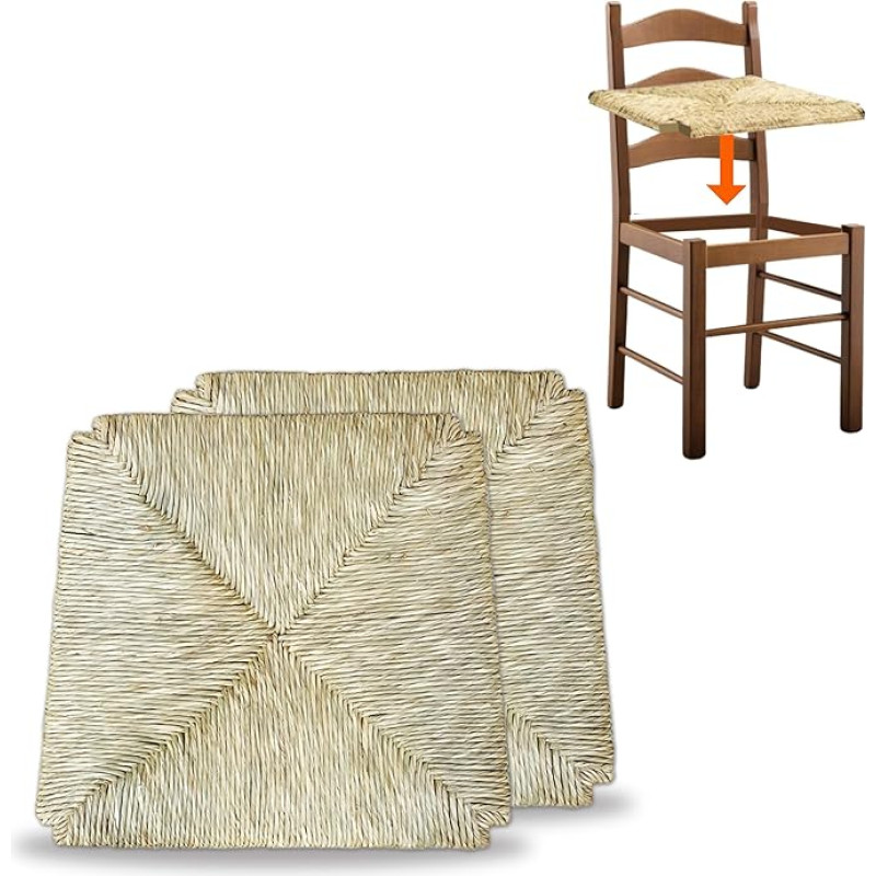 FacilCasa 2 x õlgedest istmed toolidele, asenduspõhi, käsitsi kootud iste, ehtne Palustre õlgedest, tugeva puidust raamiga ja kasutusjuhend, paigaldusjuhend (40 x 38 cm)