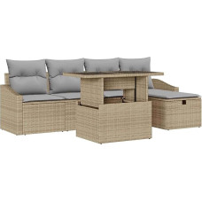 Rantry 6-teiliges Garten Sofa Set mit Kissen Beige Poly Rattan Gartenlounge Model3361159