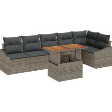 Rantry 7-teiliges Garten Sofa Set mit Kissen Grau Poly Rattan Gartenlounge Model3358582