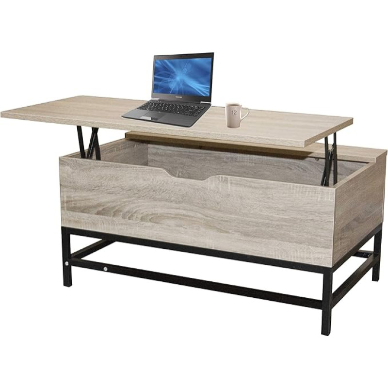 Ease tõstetav kohvilaud koos hoiukambriga Moodne puidust ja metallist küljelaud elutuppa - 80 x 48 x 43 cm hele puiduvärvi