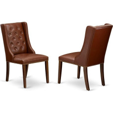 East West Furniture FOP3T46 Forney Parsons komplekt 2 nupuga tupsutatud söögitooli pruunist kunstnahast polsterdatud toolidega Mahagonist