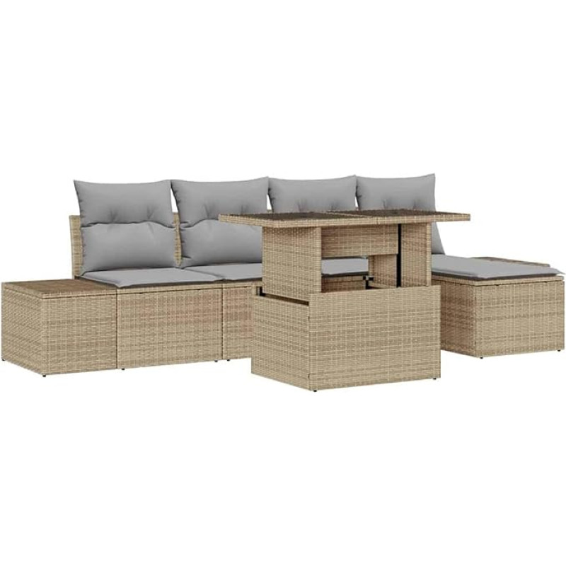 Rantry 6-teiliges Garten Sofa Set mit Kissen beige Poly Rattan Gartenlounge Model3349166