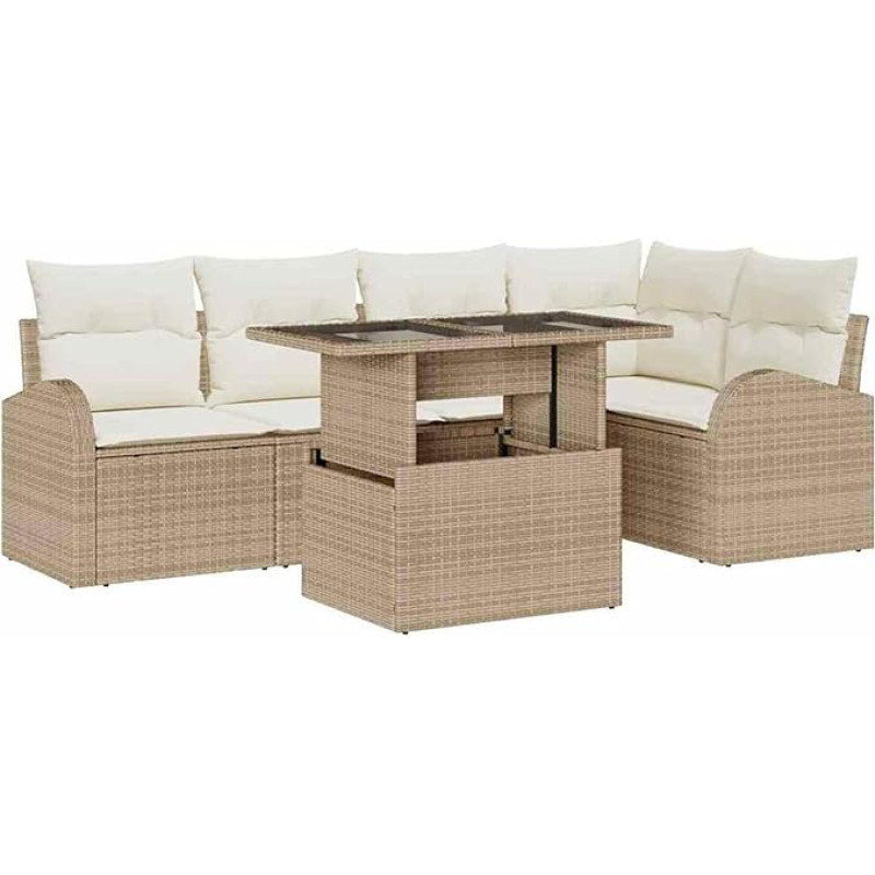 Rantry 6-teiliges Garten-Sofa-Set mit Kissen Beige Poly Rattan Gartenlounge Model3348647