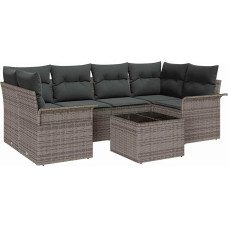 Rantry 7-teiliges Garten-Sofa-Set mit Kissen Grau Poly-Rattan Gartenlounge Model3345259