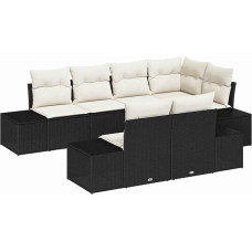 7-teiliges Garten-Sofa-Set mit Kissen Schwarz Poly-Rattan Gartenlounge Model3347097