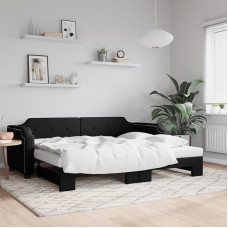 LAPOOH Tagesbett Ausziehbar Schwarz 90x200 cm Stoff, Schlafsofa, Daybed, Daybed, Bettsofa, Diivanvoodi, Sofabett, Schlafcouch, Jugendbett, Bettgestell, Bettcouch - 3197636