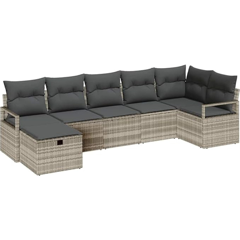 Rantry 7-teiliges Garten-Sofa-Set mit Kissen in Hellgrau aus Poly-Rattan Gartenlounge Model3359201